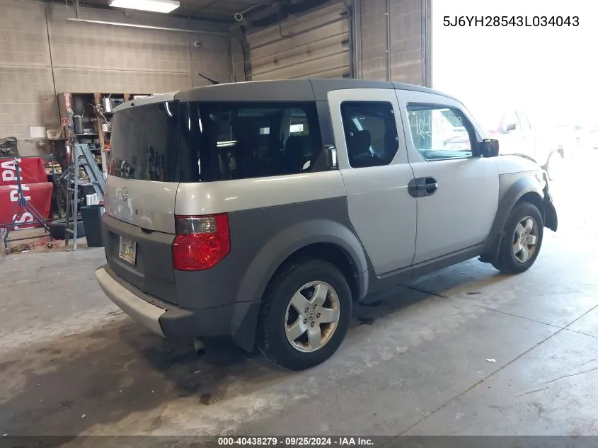 2003 Honda Element Ex VIN: 5J6YH28543L034043 Lot: 40438279