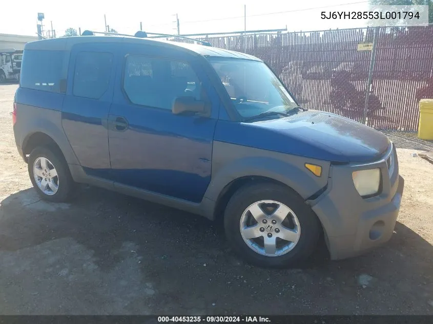 2003 Honda Element Ex VIN: 5J6YH28553L001794 Lot: 40453235