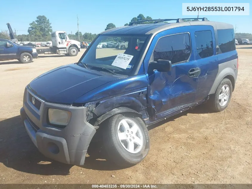 2003 Honda Element Ex VIN: 5J6YH28553L001794 Lot: 40453235