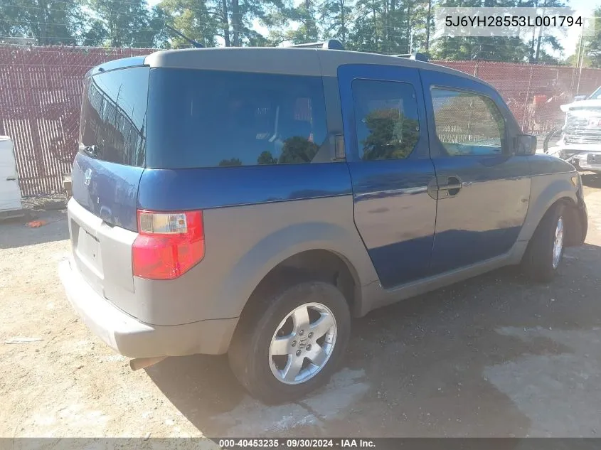 2003 Honda Element Ex VIN: 5J6YH28553L001794 Lot: 40453235