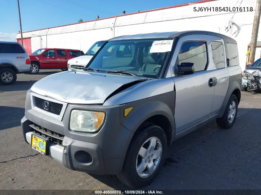 2003 Honda Element Ex VIN: 5J6YH18543L016118 Lot: 40550070