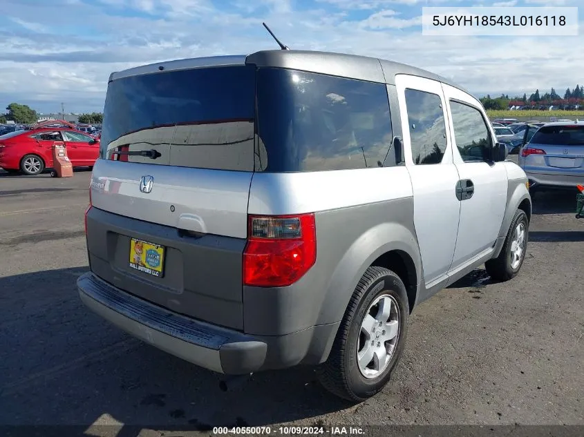 2003 Honda Element Ex VIN: 5J6YH18543L016118 Lot: 40550070