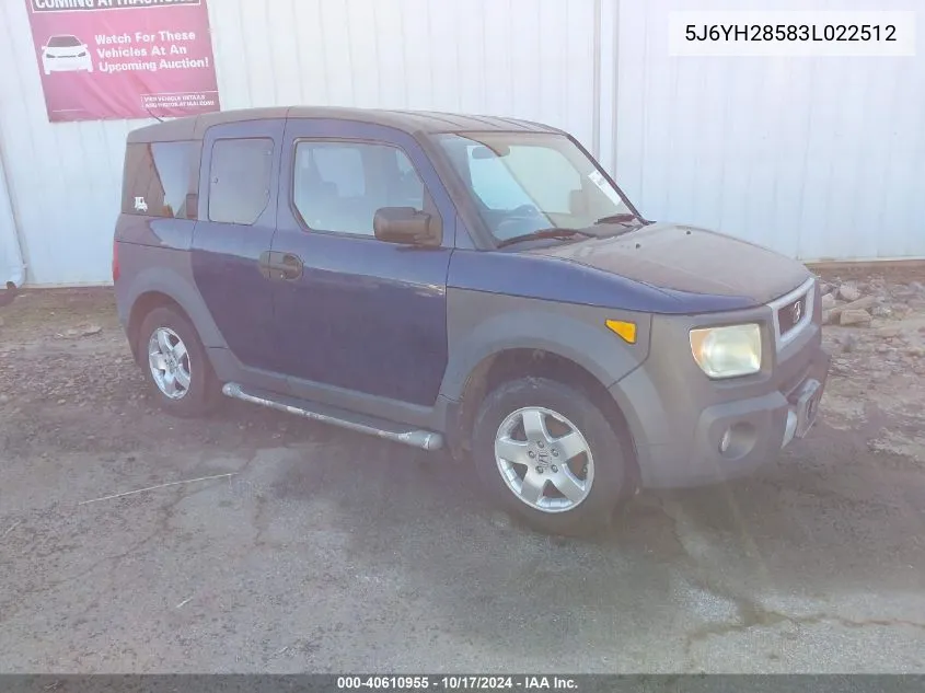 2003 Honda Element Ex VIN: 5J6YH28583L022512 Lot: 40610955