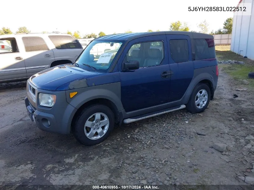 2003 Honda Element Ex VIN: 5J6YH28583L022512 Lot: 40610955