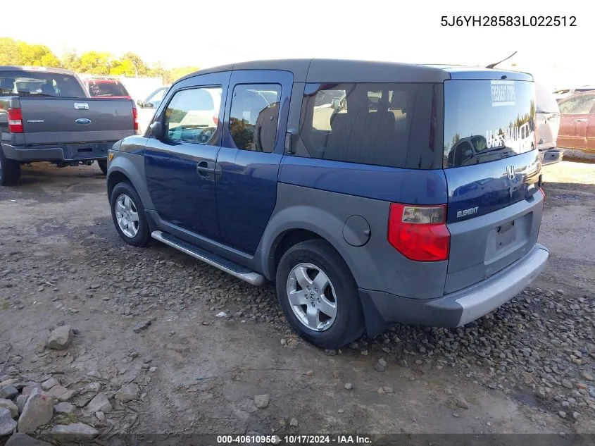 2003 Honda Element Ex VIN: 5J6YH28583L022512 Lot: 40610955