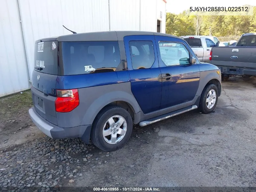 2003 Honda Element Ex VIN: 5J6YH28583L022512 Lot: 40610955