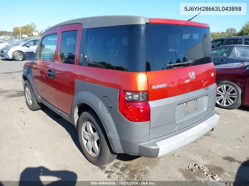 2003 Honda Element Ex VIN: 5J6YH28663L043898 Lot: 40640808