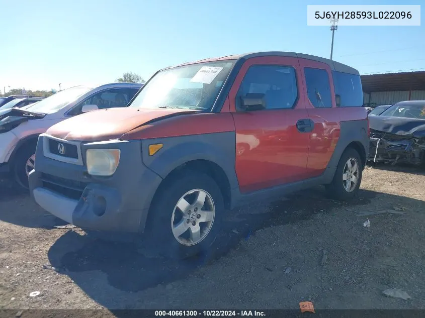 2003 Honda Element Ex VIN: 5J6YH28593L022096 Lot: 40661300