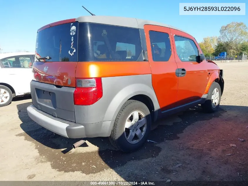 2003 Honda Element Ex VIN: 5J6YH28593L022096 Lot: 40661300