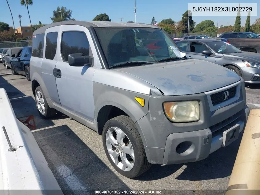 2003 Honda Element Dx VIN: 5J6YH182X3L002729 Lot: 40701352