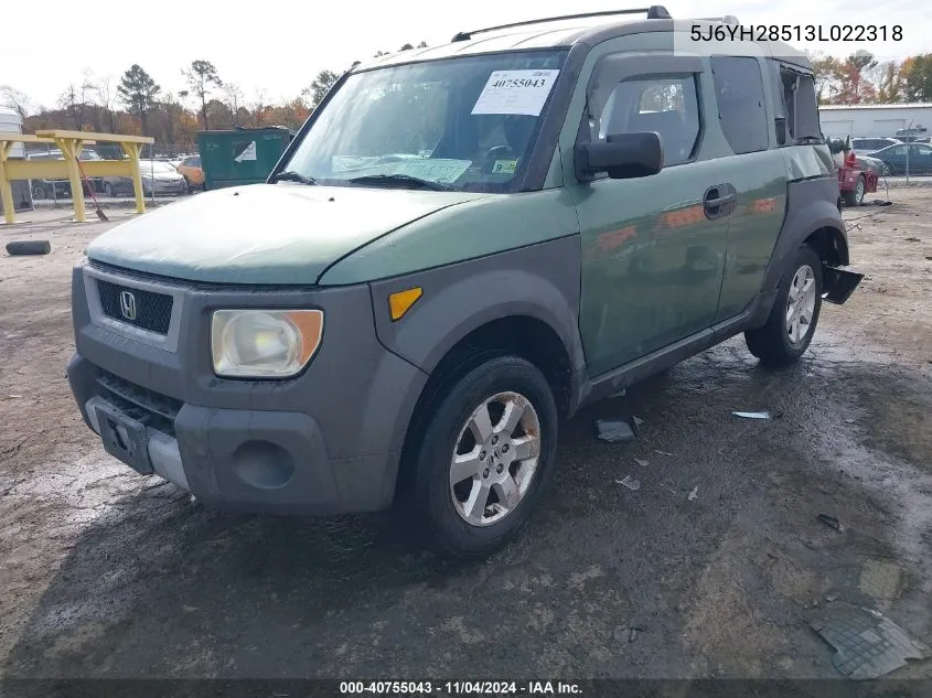 2003 Honda Element Ex VIN: 5J6YH28513L022318 Lot: 40755043