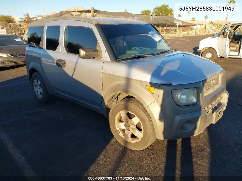 2003 Honda Element Ex VIN: 5J6YH28583L001949 Lot: 40837709