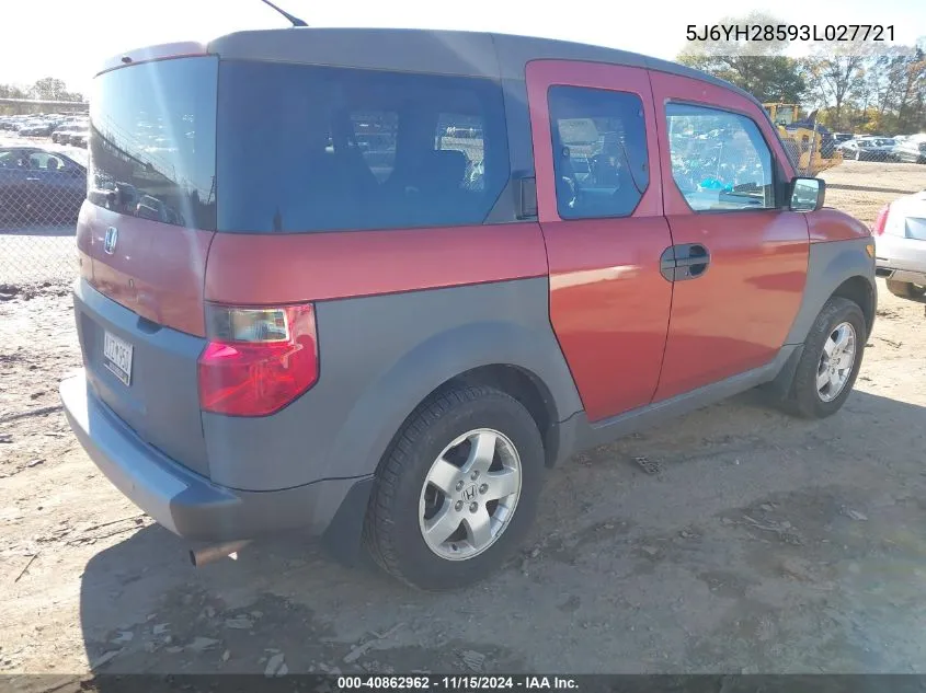 2003 Honda Element Ex VIN: 5J6YH28593L027721 Lot: 40862962