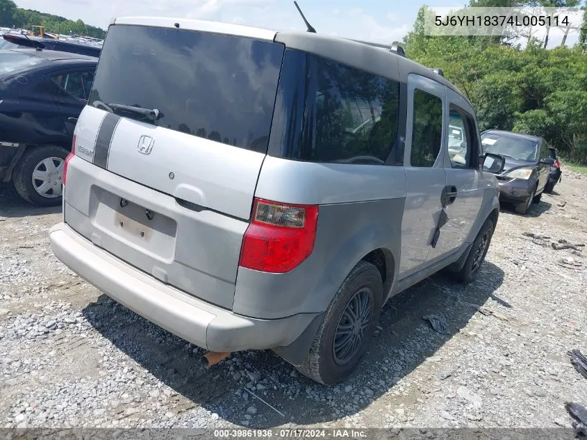 2004 Honda Element Lx VIN: 5J6YH18374L005114 Lot: 39861936