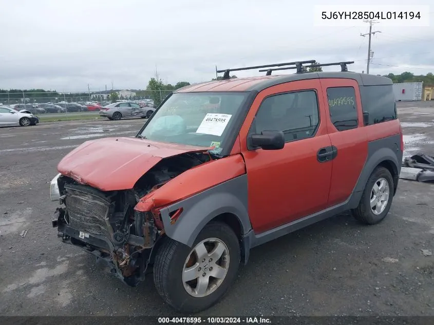 2004 Honda Element Ex VIN: 5J6YH28504L014194 Lot: 40478595