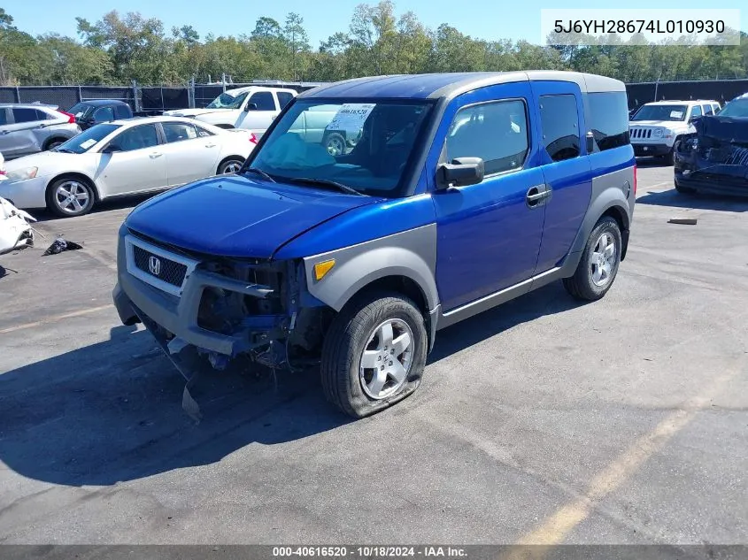 2004 Honda Element Ex VIN: 5J6YH28674L010930 Lot: 40616520