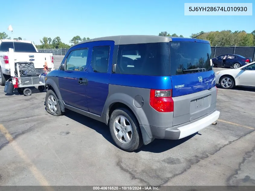 2004 Honda Element Ex VIN: 5J6YH28674L010930 Lot: 40616520