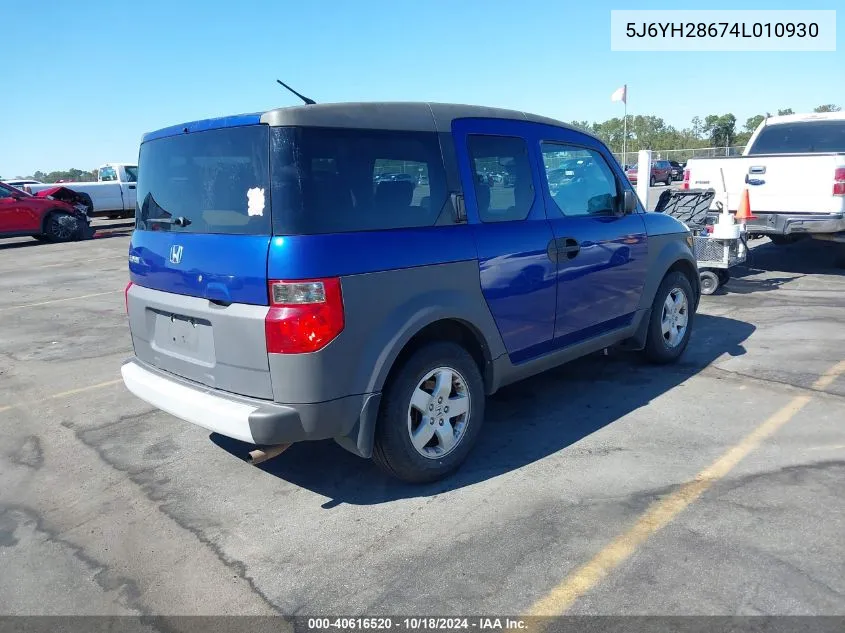 2004 Honda Element Ex VIN: 5J6YH28674L010930 Lot: 40616520