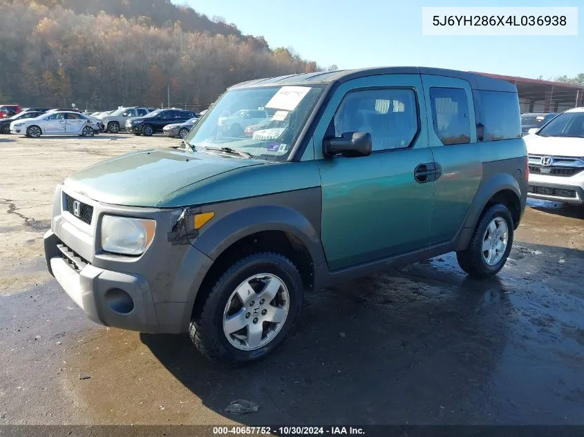 2004 Honda Element Ex VIN: 5J6YH286X4L036938 Lot: 40657752