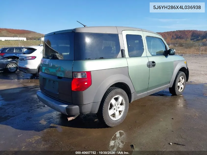 2004 Honda Element Ex VIN: 5J6YH286X4L036938 Lot: 40657752