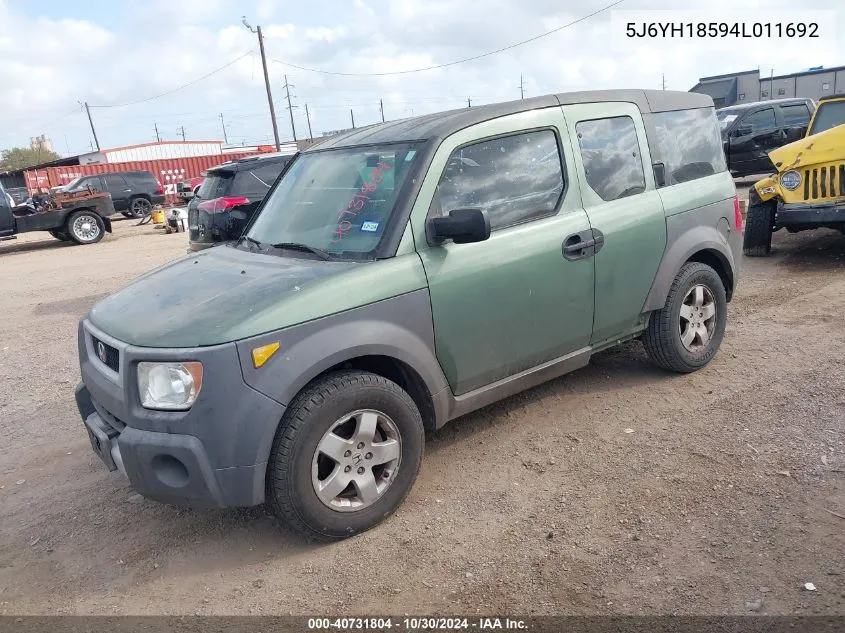 2004 Honda Element Ex VIN: 5J6YH18594L011692 Lot: 40731804