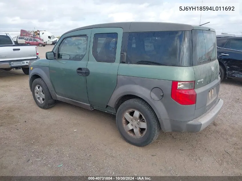 2004 Honda Element Ex VIN: 5J6YH18594L011692 Lot: 40731804