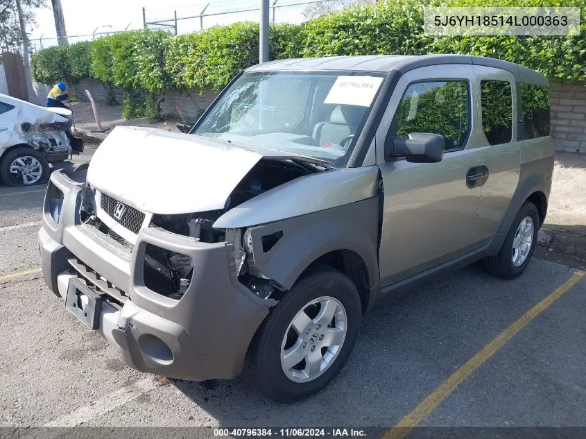 2004 Honda Element Ex VIN: 5J6YH18514L000363 Lot: 40796384