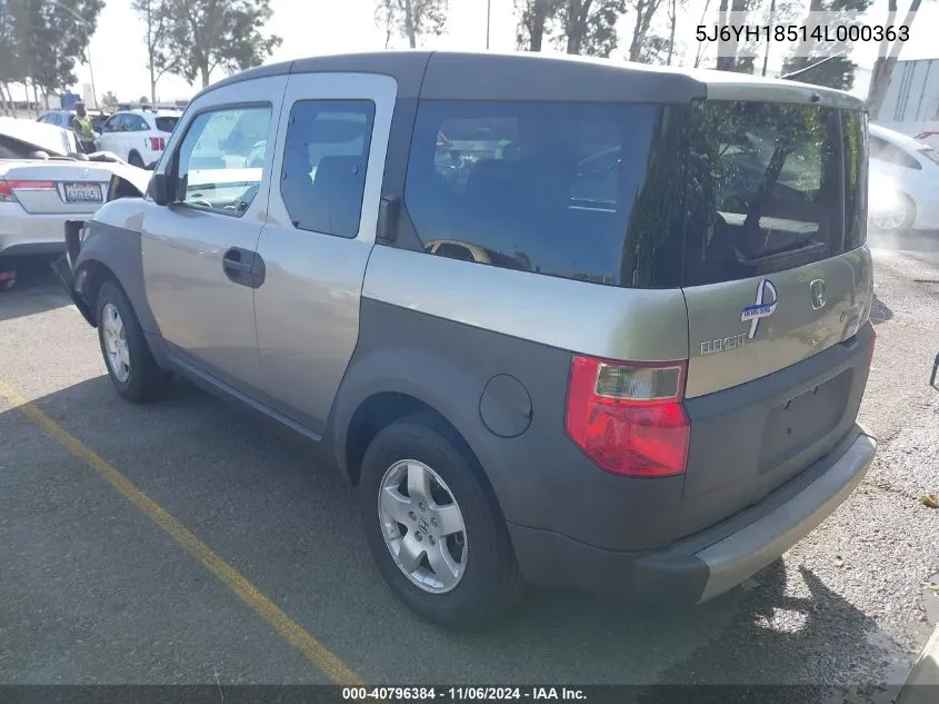 2004 Honda Element Ex VIN: 5J6YH18514L000363 Lot: 40796384