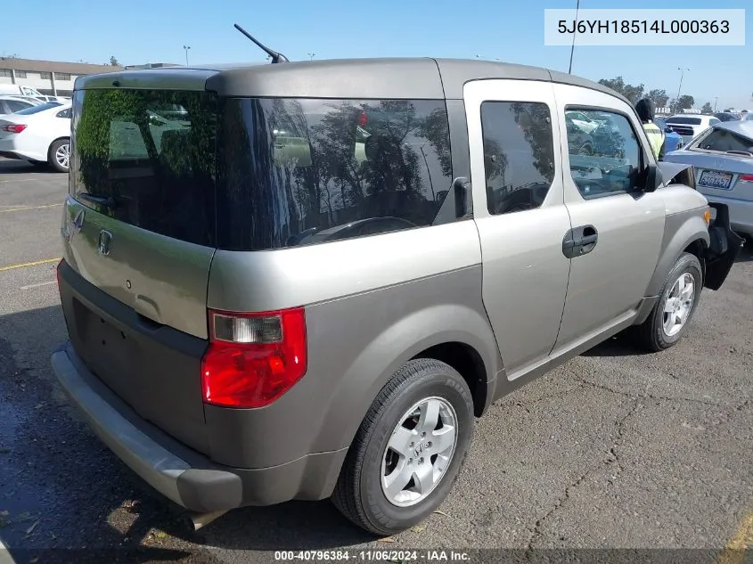 2004 Honda Element Ex VIN: 5J6YH18514L000363 Lot: 40796384