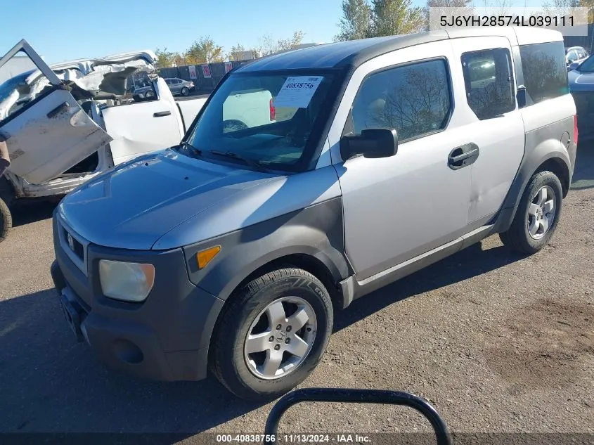 2004 Honda Element Ex VIN: 5J6YH28574L039111 Lot: 40838756