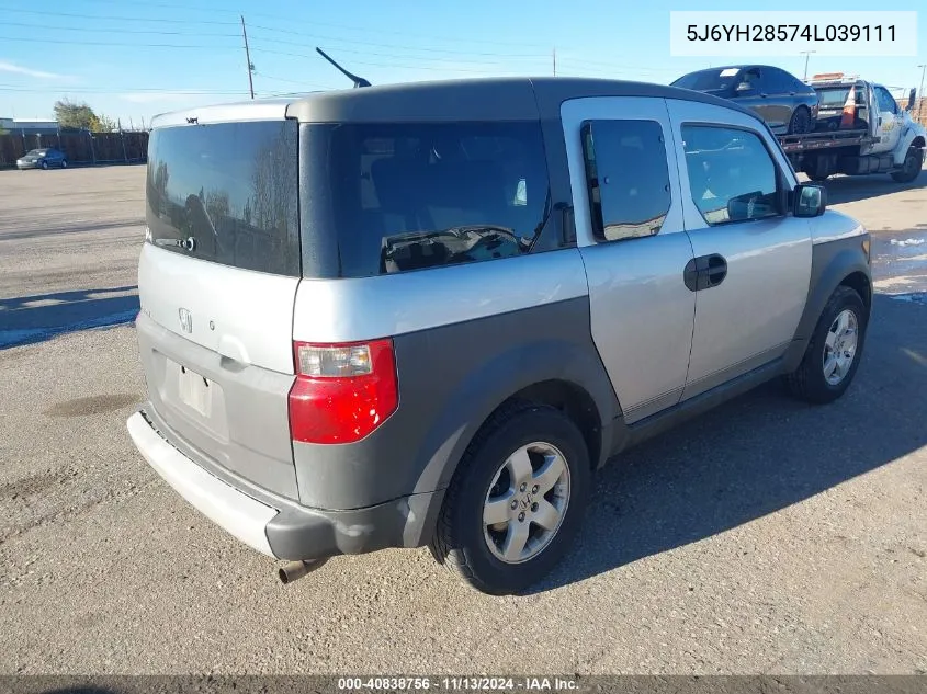 2004 Honda Element Ex VIN: 5J6YH28574L039111 Lot: 40838756