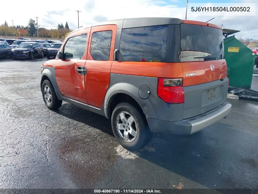 2004 Honda Element Ex VIN: 5J6YH18504L000502 Lot: 40867190