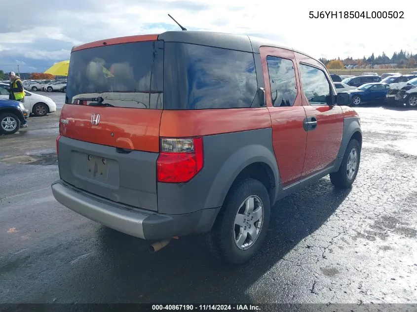 2004 Honda Element Ex VIN: 5J6YH18504L000502 Lot: 40867190