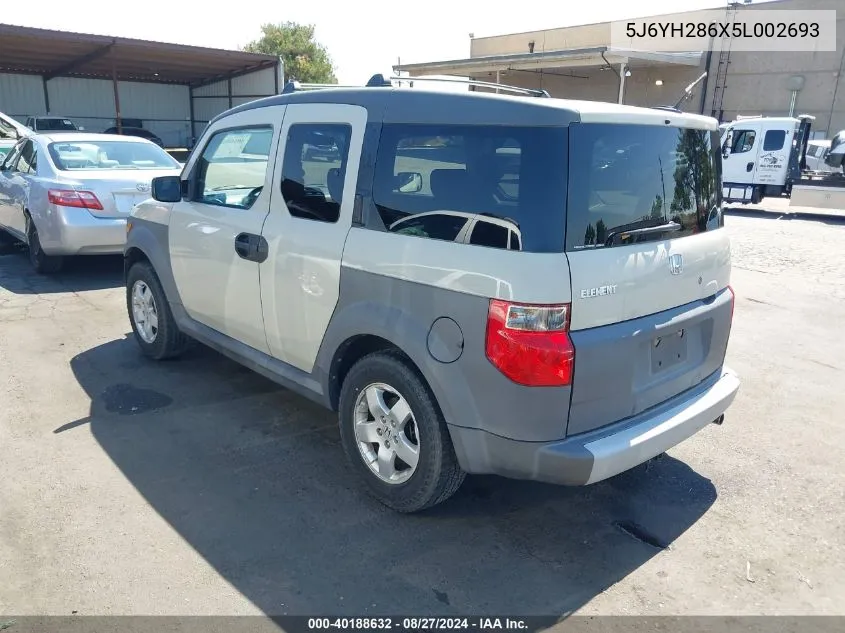 2005 Honda Element Ex VIN: 5J6YH286X5L002693 Lot: 40188632