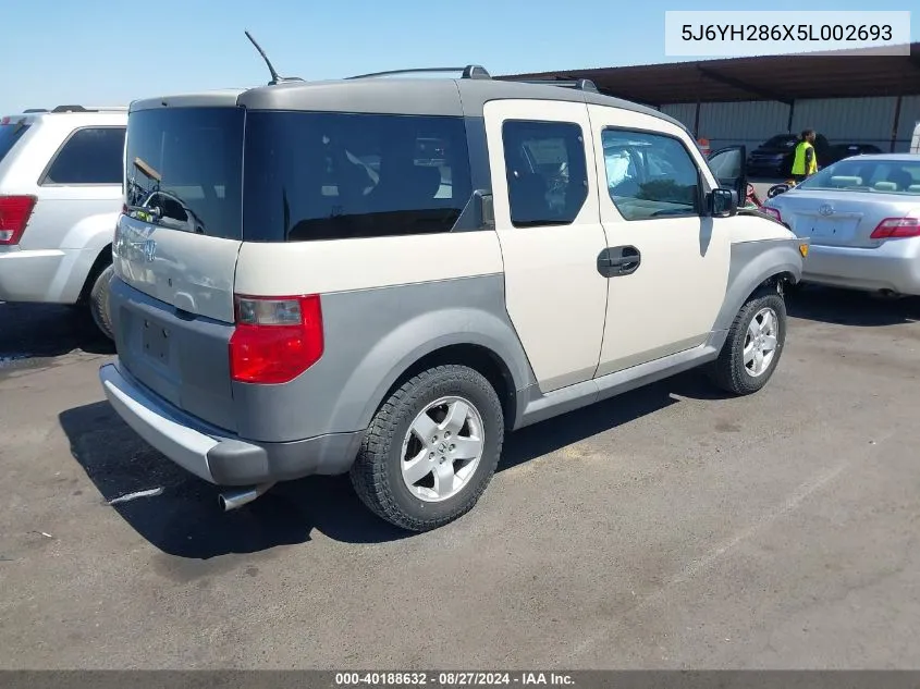 2005 Honda Element Ex VIN: 5J6YH286X5L002693 Lot: 40188632