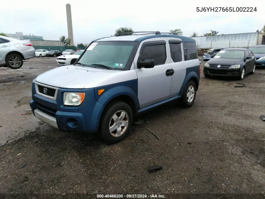 2005 Honda Element Ex VIN: 5J6YH27665L002224 Lot: 40466200