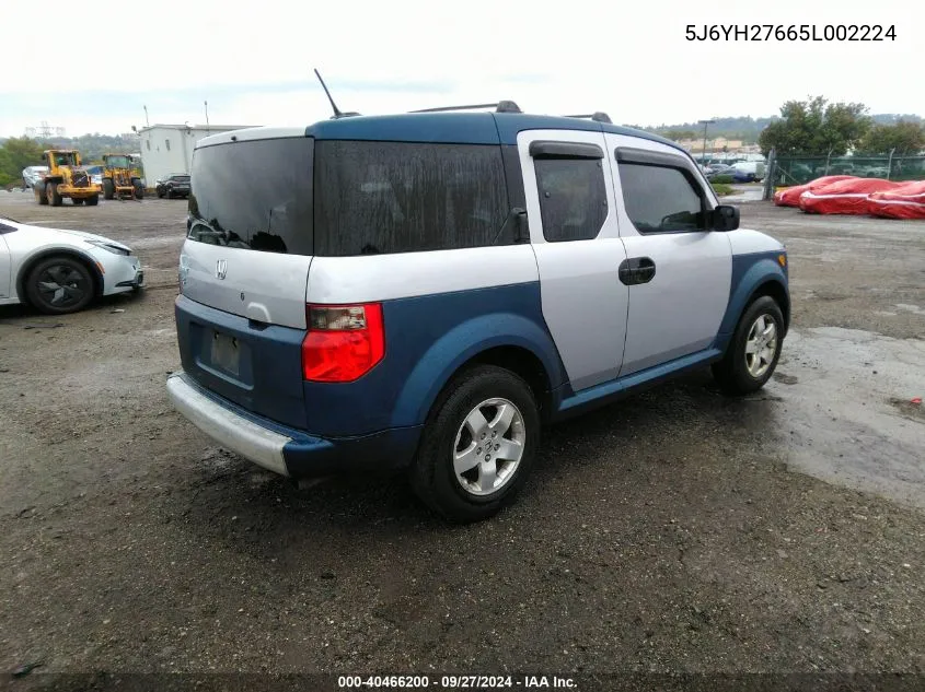 2005 Honda Element Ex VIN: 5J6YH27665L002224 Lot: 40466200