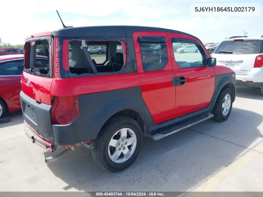 2005 Honda Element Ex VIN: 5J6YH18645L002179 Lot: 40493744