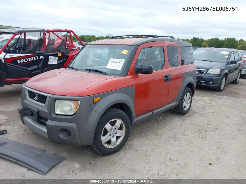 2005 Honda Element Ex VIN: 5J6YH28675L006751 Lot: 40504113