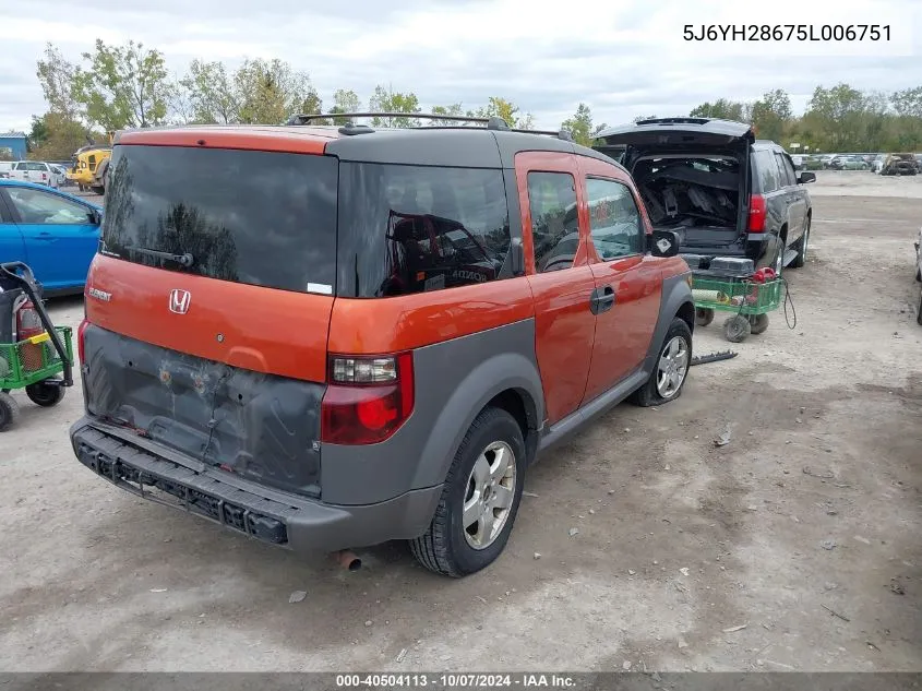 2005 Honda Element Ex VIN: 5J6YH28675L006751 Lot: 40504113