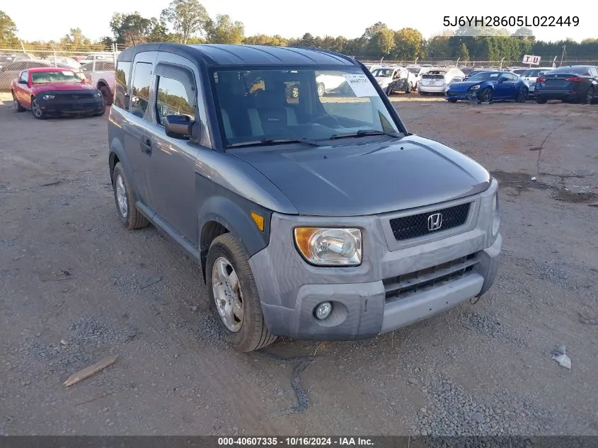 2005 Honda Element Ex VIN: 5J6YH28605L022449 Lot: 40607335