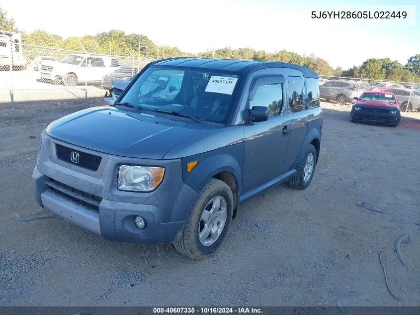 2005 Honda Element Ex VIN: 5J6YH28605L022449 Lot: 40607335