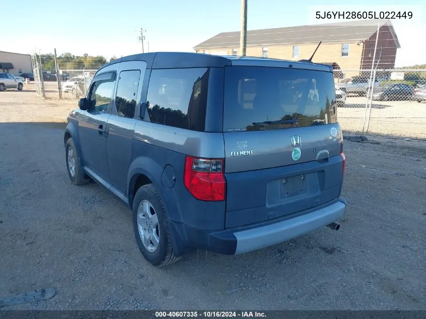 2005 Honda Element Ex VIN: 5J6YH28605L022449 Lot: 40607335