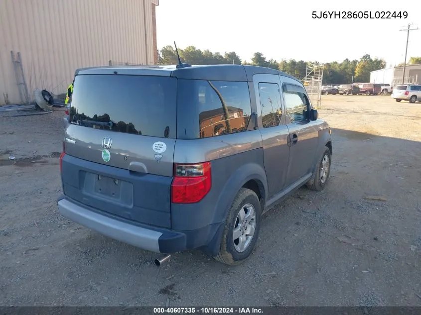 2005 Honda Element Ex VIN: 5J6YH28605L022449 Lot: 40607335