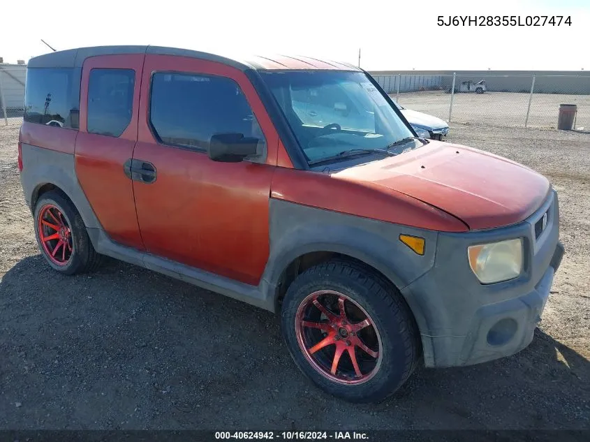 2005 Honda Element Lx VIN: 5J6YH28355L027474 Lot: 40624942