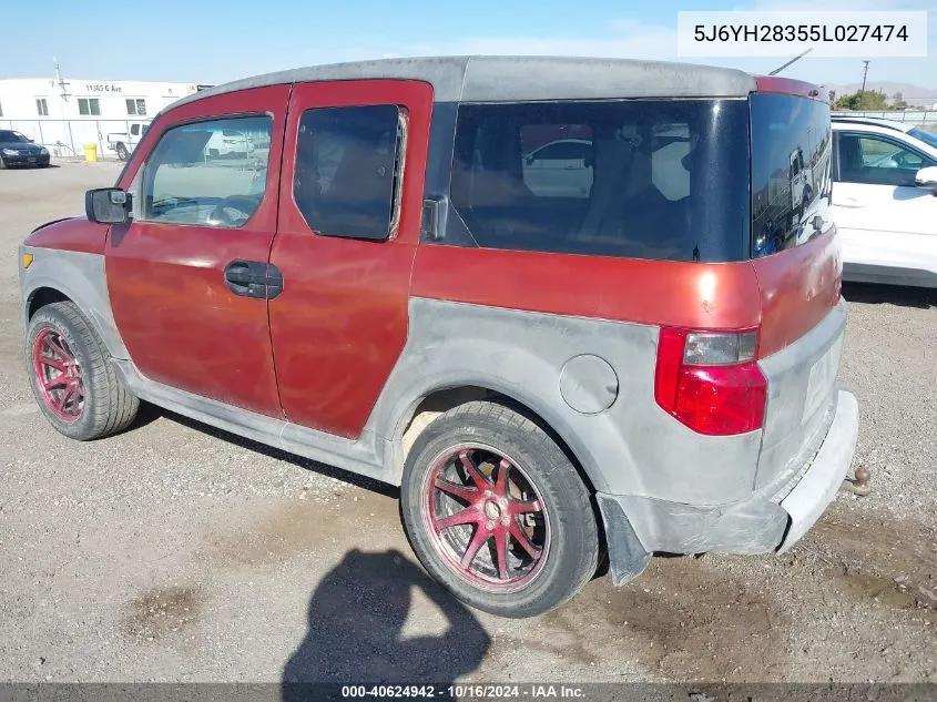 2005 Honda Element Lx VIN: 5J6YH28355L027474 Lot: 40624942