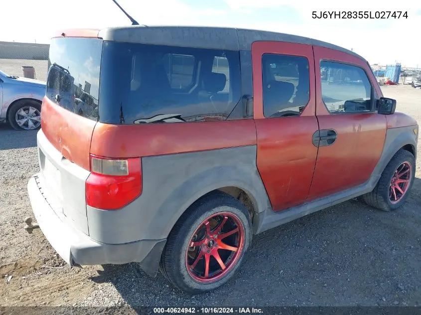 2005 Honda Element Lx VIN: 5J6YH28355L027474 Lot: 40624942