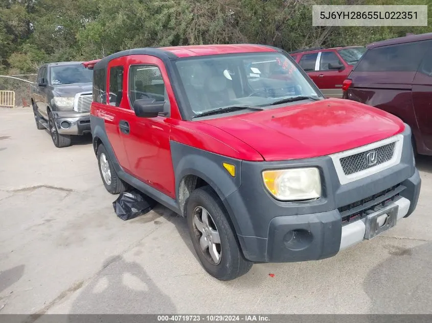 2005 Honda Element Ex VIN: 5J6YH28655L022351 Lot: 40719723