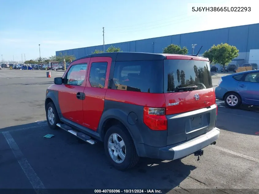 2005 Honda Element VIN: 5J6YH38665L022293 Lot: 40755096