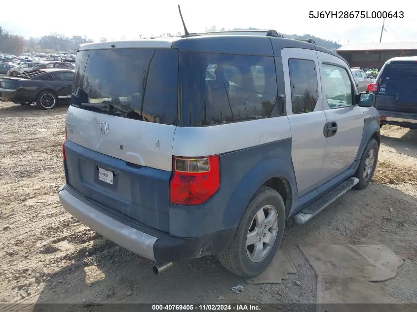 2005 Honda Element Ex VIN: 5J6YH28675L000643 Lot: 40769405